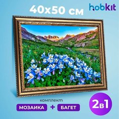 Алмазная мозаика полная выкладка HOBKIT "Цветы на горном озере-2 40х50+Багет золотой " , 50х40 размер холста,