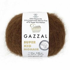 Пряжа GAZZAL SUPER KID MOHAIR (Gazzal), шоколадный - 64400, 47% супер кидмохер, 31% тонк. мерин. шерсть супервош, 22% полиамид, 6 мотков, 25 г, 237 м.