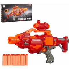 Бластер игрушечный FLAMES STORM на батарейках с мягкими снарядами BT8047 в коробке, подарок мальчику, игрушка оружие Tong DE