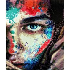 Алмазная мозаика "Девушка" 40x50, квадратные стразы попарт, лицо, глаз, губы, абстракция, яркая Kakadu