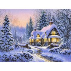 Алмазная мозаика 40x50 см. на холсте с подрамником (картина стразами, алмазная вышивка) Волшебный зимний домик Boom Boom Shop