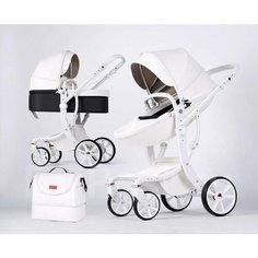 Коляска - трансформер 2в1 Luxmom 608-2 белая экокожа