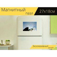 Магнитный пазл "Солнцезащитные очки, небо, облака" на холодильник 27 x 18 см. Lots Prints