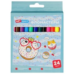 Фломастеры ArtSpace "Кот-сластена", 24цв, смываемые, картон, европодвес Спейс