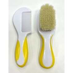 Набор щетка и расческа(натуральная щетина) с рождения, цвет желтый/белый Сказка