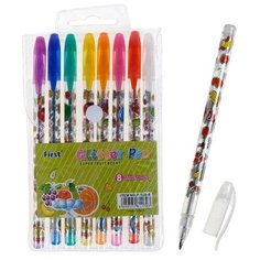 Набор гелевых ручек, 8 цветов, корпус с рисунком, металлик, в блистере на кнопке Noname