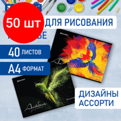 Комплект 50 шт, Альбом для рисования А4, 40 л, скоба, обложка картон, BRAUBERG, 205х290 мм, "Полёт" (2 вида), 106707