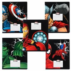 Комплект тетрадей 24 листа, 5 видов микс, клетка, частичный УФ, Мстители Marvel