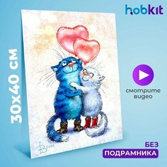 Алмазная мозаика HOBKIT "Влюбленные коты 30х40 " 40х30 размер холста,