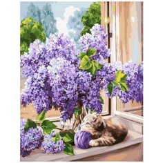 Картина по номерам кошка пейзаж сирень WA7254 на подрамнике 40х50см сирень Нет бренда