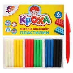 Пластилин мягкий (восковой), 6 цветов, 90 г, "Кроха", со стеком Нет бренда