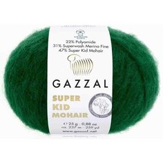Пряжа Gazzal Super Kid Mohair тёмно-зелёный (64428), 31%меринос/47%супер кид мохер/22%полиамид, 237м, 25г, 1шт