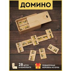 Домино детское в коробке из бука, развивающие деревянные карточки "Домино для детей: спецтехника", фанера 4мм. Riform