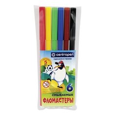 Фломастеры 6 цветов CENTROPEN "Пингвины", смываемые, вентилируемый колпачок, 7790/6ET, 7 7790 0686, 10 наборов