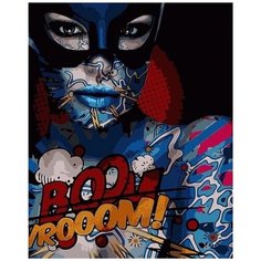 Картина по номерам "Девушка в кошачьей маске" 40x50, холст на подрамнике. Живопись, рисование, раскраска современный стиль Colibri