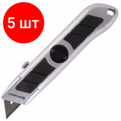 Комплект 5 шт, Нож универсальный мощный BRAUBERG "Professional", 6 лезвий в комплекте, фиксатор, металл, 235403