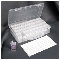 Набор контейнеров для рукоделия, 64 баночки, 1,5 х 3 х 5 см, с наклейками, 13 х 22 х 5 см, цвет прозрачный нет бренда