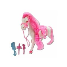 323-2 Лошадка детская белая флокированная с розовой гривой расческой и заколочками Shantou Gepai