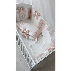 Бортики в детскую кроватку для новорожденного "Вдохновение", бежевый, 4 подушки, в прямоугольную кроватку 120*60 см Kris Fi