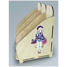 Органайзер лоток, подставка для бумаги, документов деревянная с цветным принтом 3 отделения игры геншин импакт genshin impact ци ци - 30 Art Wood