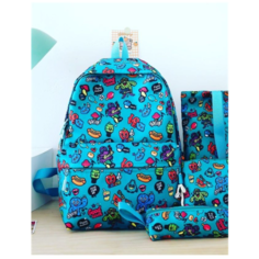 Рюкзак комплект 5 в 1 набор синий хаги ваги, молодежный, рюкзак, сумка пенал шоппер, женский, мужской, унисекс, школьный, городской, с USB ЛидерСтайл