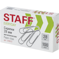 Скрепки канцелярские металлические Staff Everyday 28 мм, 100 штук