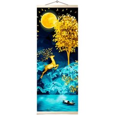 Картина по номерам Molly "Панно, Золотой олень", Раскраска 35x90 см, Олени Абстракция Деревья Животные