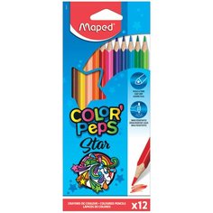 Карандаши цветные MAPED (Франция) "ColorPeps Star", 12 цветов, трехгранные, заточенные, европодвес, 183212 - 1 шт.