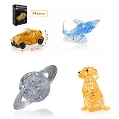 Игрушки на Новый год 3д пазл комплект подарочный 4 пазла Идеи подарков ребенку 23 февраля Машина, Акула, Сатурн, Собачка Iq Toy
