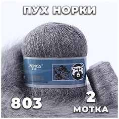 Пряжа Пух норки 803 (средне-серый) комплект: 2 мотка + 2 дополнительные нити Menca