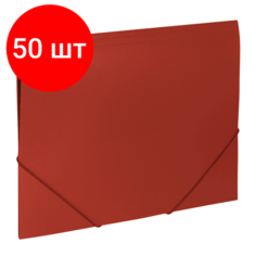 Комплект 50 шт, Папка на резинках BRAUBERG "Office", красная, до 300 листов, 500 мкм, 227711