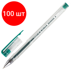 Комплект 100 шт, Ручка гелевая STAFF "Basic", зеленая, корпус прозрачный, хромированные детали, узел 0.5 мм, линия письма 0.35 мм, 142791