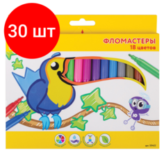 Комплект 30 шт, Фломастеры юнландия 18 цветов, "экзотика", вентилируемый колпачок, картон, 151422