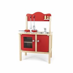 Развивающие игрушки из дерева Viga Toys, Детская кухня из дерева с посудой (красная) 50384 Vigatoys
