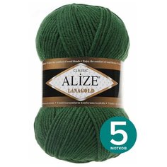 Пряжа Alize Lanagold, 49 % шерсть, 51 % акрил, 100 г, 240 м, 5 шт., 118 темно-зеленый
