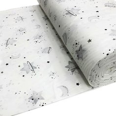 Ткань - Поплин "Звездочки планеты серые" широкий, 240 см, для постельного белья, одежды, рукоделия и творчества, 0,5 метра Other