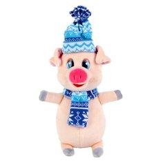 Мягкая игрушка Мульти-Пульти Поросенок в синем шарфе и шапке, 17 см, розовый