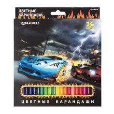Карандаши цветные BRAUBERG "InstaRacing", 24 цвета, заточенные, картонная упаковка с отделкой выборочным лаком, 180559