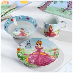 Набор детской посуды Доляна "Волшебница", 3 предмета: кружка 10,5х7,5 см, миска 15х4,5 см, тарелка 18х2 см (1113414)