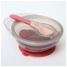 Набор для кормления: миска на присоске, с крышкой + ложка, цвет розовый Mum&Baby