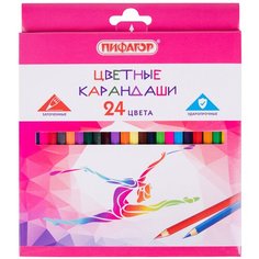 Карандаши цветные пифагор "быстрее! Выше! Сильнее!", 24 цвета, классические, заточенные