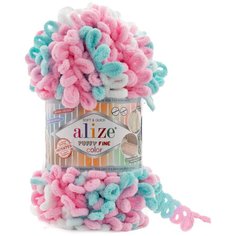 Пряжа Alize Puffy Fine Color (Пуффи Файн Колор) - 1 моток Цвет: 6377 бирюзовый, розовый, белый 100% микрополиэстер 100г 14м