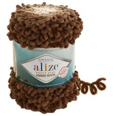 Пряжа Alize Puffy Fine Ombre Batik (Ализе Пуффи Файн Омбре Батик) - 1 моток 7262 Коричневый цвет корицы, маленькие петельки (2см), 73м/500г