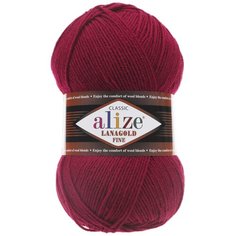 Пряжа Alize Lanagold Fine (Ализе Ланаголд Файн) - 1 моток, 390 темно-красный, 49% шерсть, 51% акрил 390м/100г