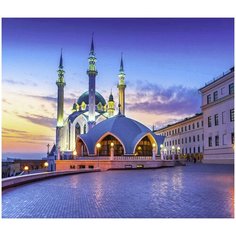 Алмазная мозаика на холсте с подрамником 9D (картина стразами) 40х50 Мечеть Кул Шариф в Казани вечером СУПЕР
