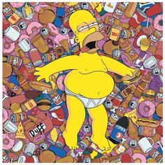 Картина по номерам на холсте на деревянном подрамнике "Simpsons Симпсоны: Гомер объелся", Раскраска 40x40 см, Мультфильмы