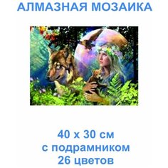 Алмазная мозаика / Картина стразами на подрамнике "Фэнтези Девушка и волк" ЮлКс