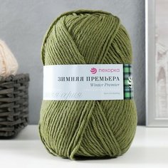 Пряжа "Зимняя премьера" 50%меринос. шерсть, 50% акрил объёмный 150м/100гр (494-Св. хаки) Пехорка