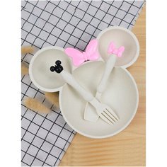 IBRICO/Набор детской посуды секционная Микки Маус с ложкой и вилкой для кормления малыша. (Бежевый) Mi Sol