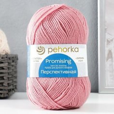 Пряжа "Перспективная" 50% мериносовая шерсть, 50% акрил объёмный 270м/100гр (21-Брусника), 1шт Пехорка
